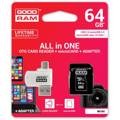 microSD 64GB CARD class 10 + adpter + card reader - blister