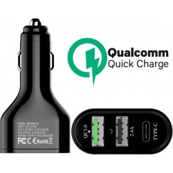 Swift Drive 3 port USB Car Charger QC3.0 + Type-c + 2.4A 45W